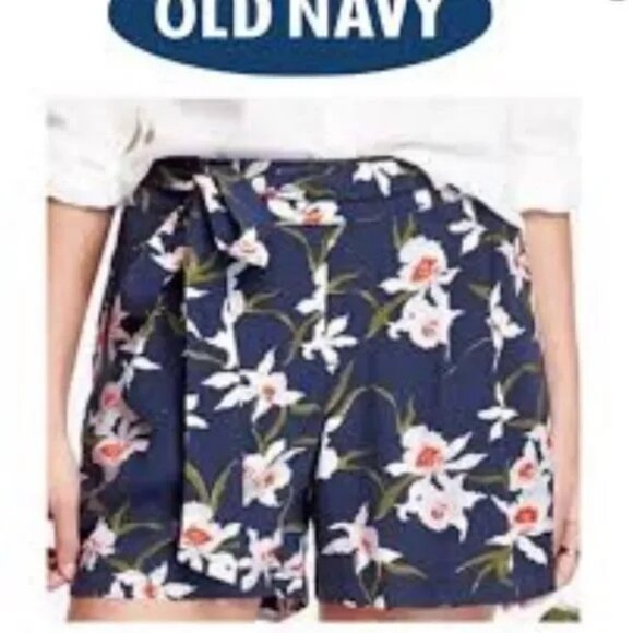 OLD NAVY WOMEN'S NAVY BLUE FLORAL HIGH‎ RISE SHORTS SIZE MEDIUM - Picture 6 of 7